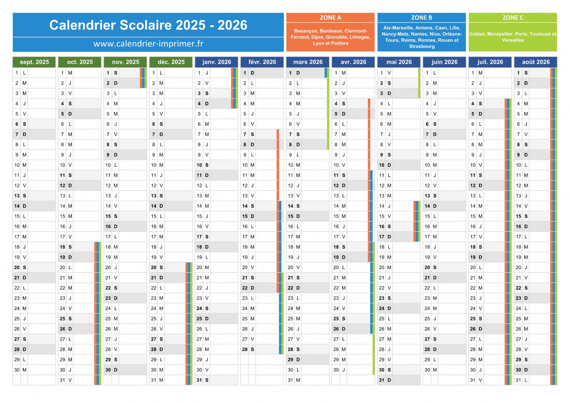 Calendrier scolaire 2025 2026